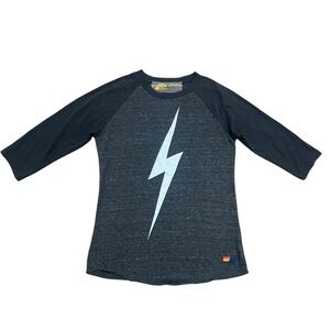 Aviator Nation Rare Raglan Sleeve Charcoal & White Lightning Bolt Tee NWOT